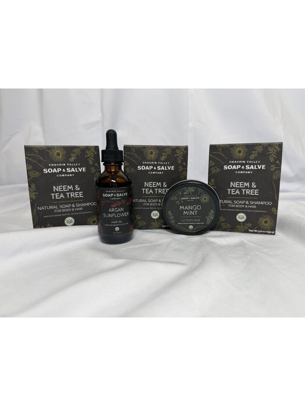 Brand New Chagrin Valley Soap & Salve Company Natural Soap Lotion Oil Gift Set